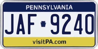 PA license plate JAF9240