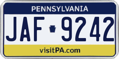 PA license plate JAF9242