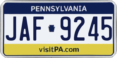 PA license plate JAF9245