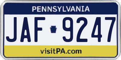 PA license plate JAF9247