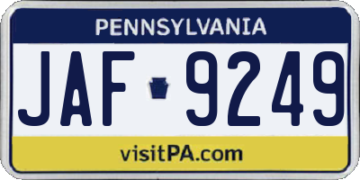 PA license plate JAF9249