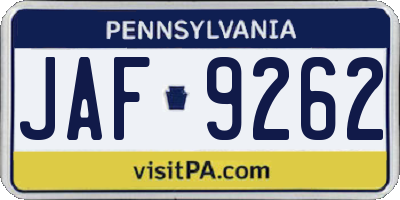 PA license plate JAF9262