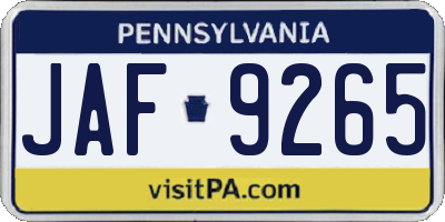 PA license plate JAF9265