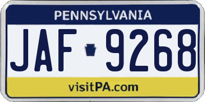 PA license plate JAF9268