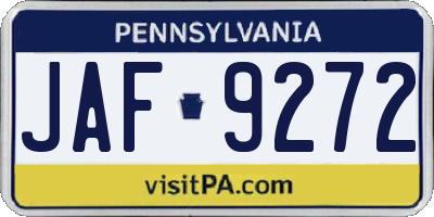 PA license plate JAF9272