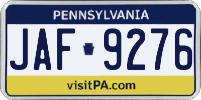 PA license plate JAF9276