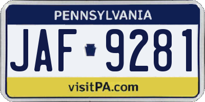 PA license plate JAF9281