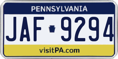 PA license plate JAF9294