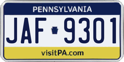PA license plate JAF9301