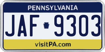 PA license plate JAF9303
