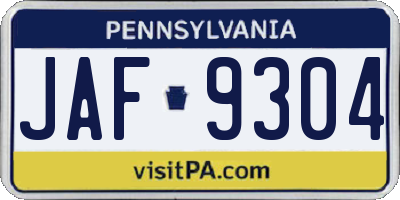 PA license plate JAF9304