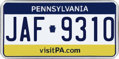 PA license plate JAF9310