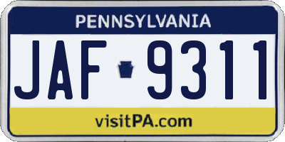 PA license plate JAF9311