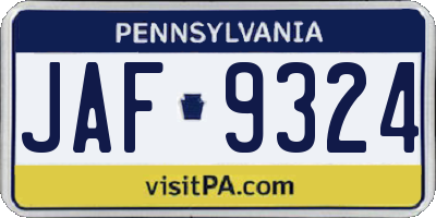PA license plate JAF9324