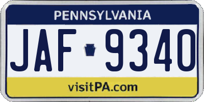 PA license plate JAF9340
