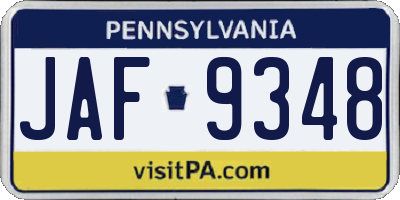 PA license plate JAF9348