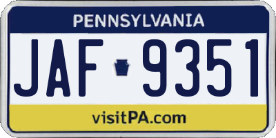 PA license plate JAF9351