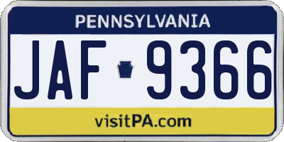 PA license plate JAF9366