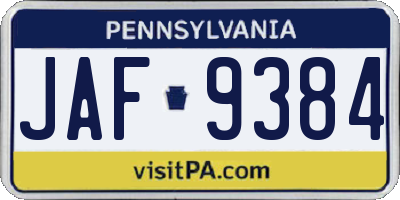 PA license plate JAF9384