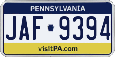 PA license plate JAF9394