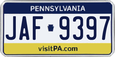 PA license plate JAF9397