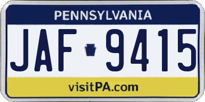 PA license plate JAF9415