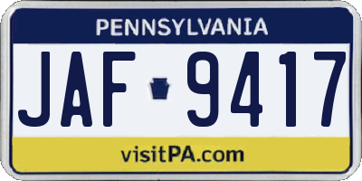PA license plate JAF9417