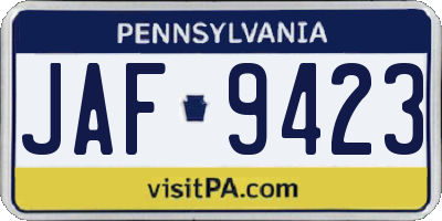 PA license plate JAF9423