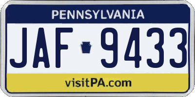 PA license plate JAF9433