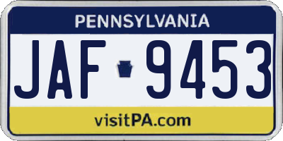 PA license plate JAF9453