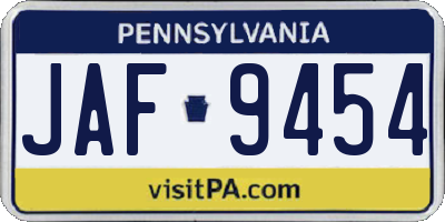 PA license plate JAF9454