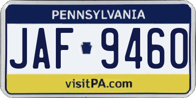 PA license plate JAF9460