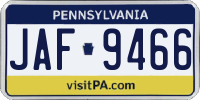 PA license plate JAF9466