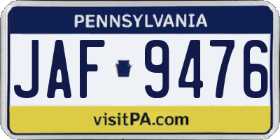 PA license plate JAF9476