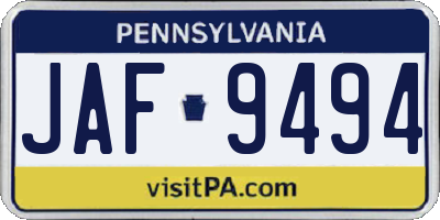 PA license plate JAF9494