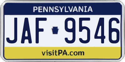 PA license plate JAF9546