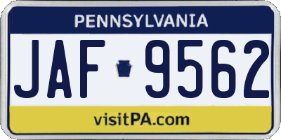 PA license plate JAF9562