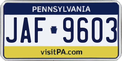 PA license plate JAF9603