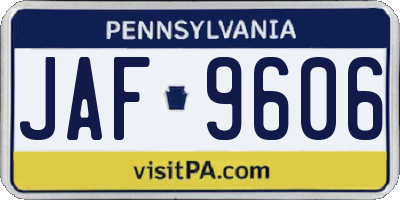 PA license plate JAF9606