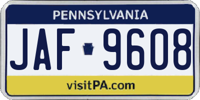 PA license plate JAF9608