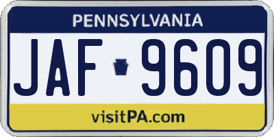 PA license plate JAF9609