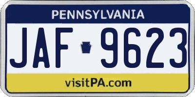 PA license plate JAF9623