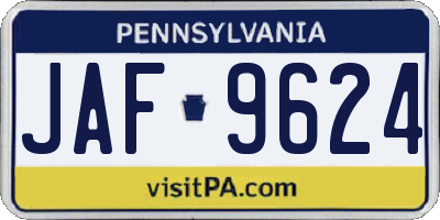 PA license plate JAF9624