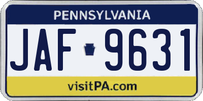 PA license plate JAF9631