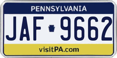 PA license plate JAF9662
