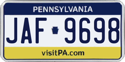 PA license plate JAF9698