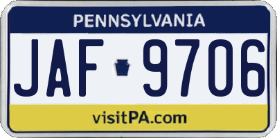 PA license plate JAF9706