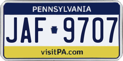 PA license plate JAF9707