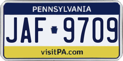 PA license plate JAF9709