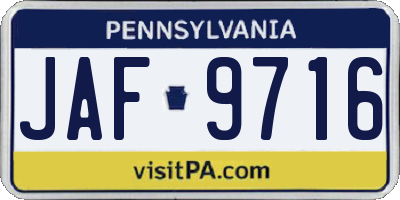 PA license plate JAF9716
